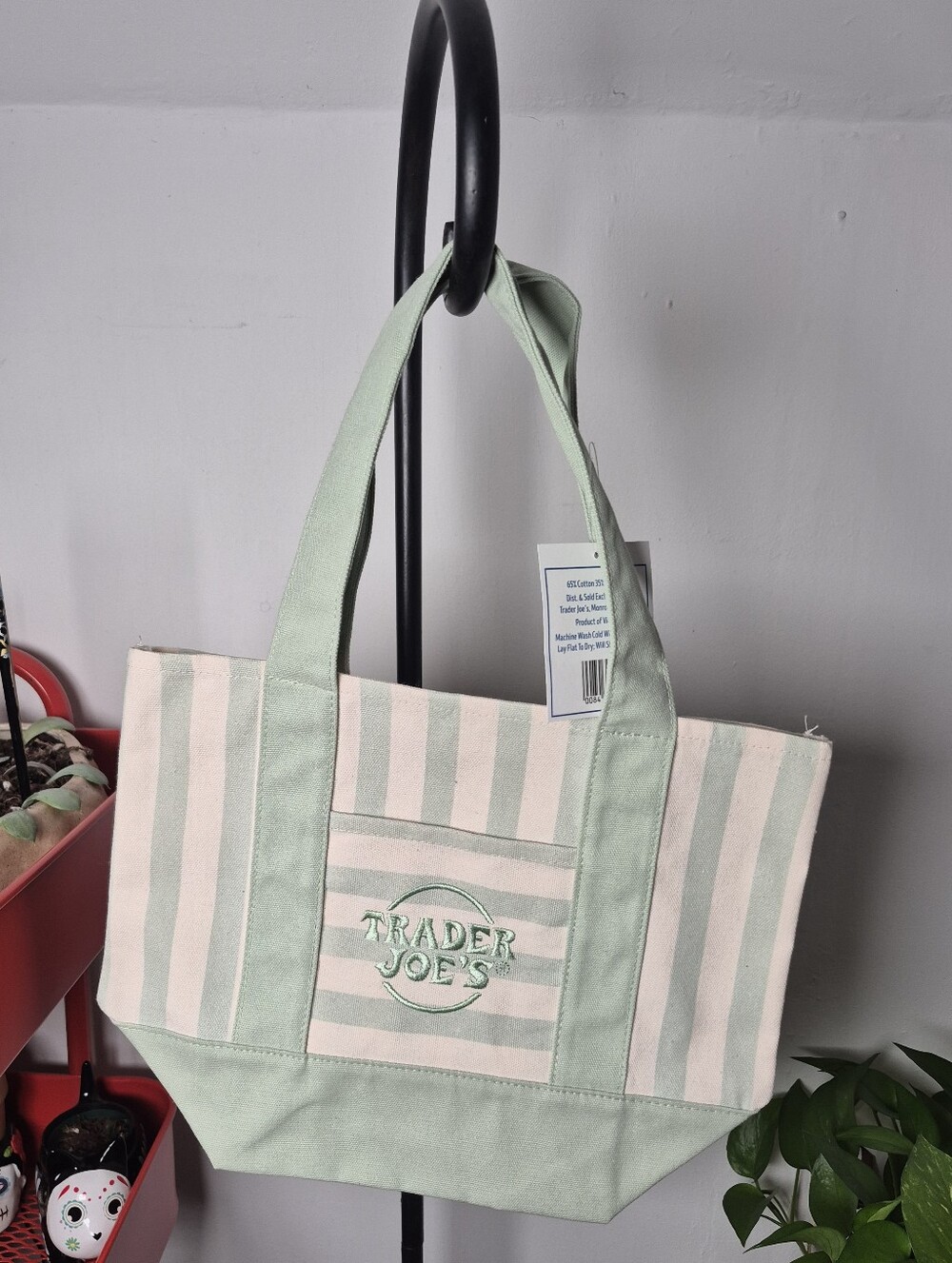 The Viral Trader Joes Mini Tote Seafoam Green Stripe Canvas Tote Bag